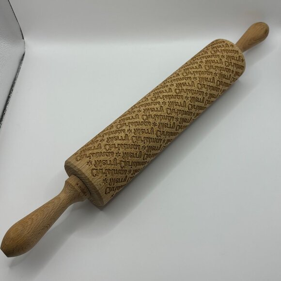Embossed Rolling Pin Christmas/Winter "Merry Christmas" Wood BRAND NEW - Picture 3 of 6